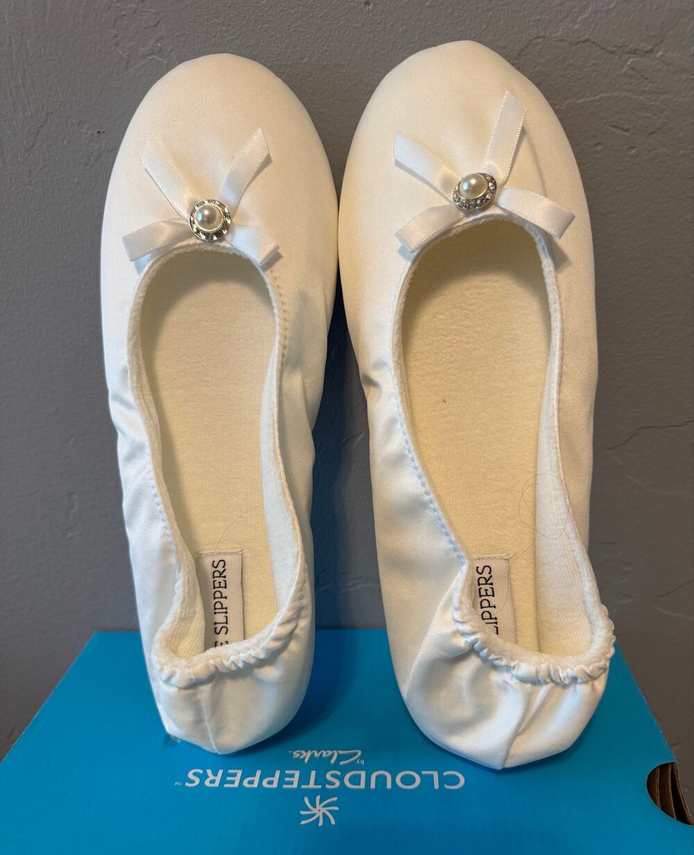 Bridal Satin Ballet Slippers | Pearl &
Crystal Wedding Flats